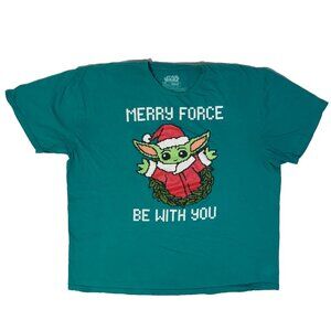 Star Wars Baby Yoda Merry Force Be WIth You Christmas Tshirt - 2XL